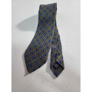 Von Furstenberg Mens Blue Gold Diamond Geometric Silk Tie Made in Italy 60 Inch